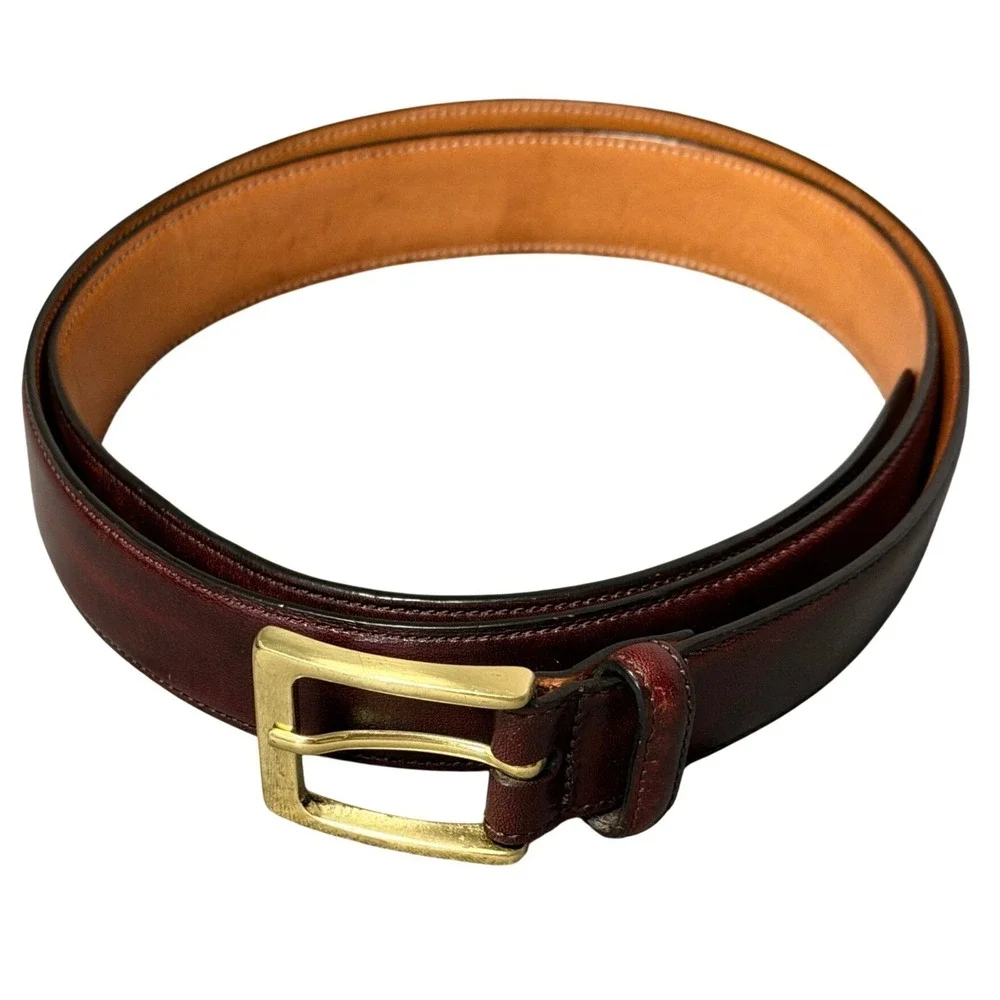 Trafalgar Mens Dress Belt Size 40 Mahogany Brown Cortina Leather Hand Polished